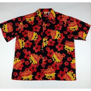 Hawaiian Tropic Sun Button Shirt All Over Print Men's Size Large Floral Tropical